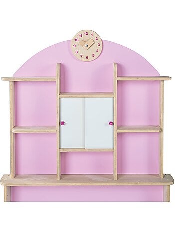 ROBA Tienda de juegos en madera con reloj + caja registradora, micrófono y accesorios - rosa/natural