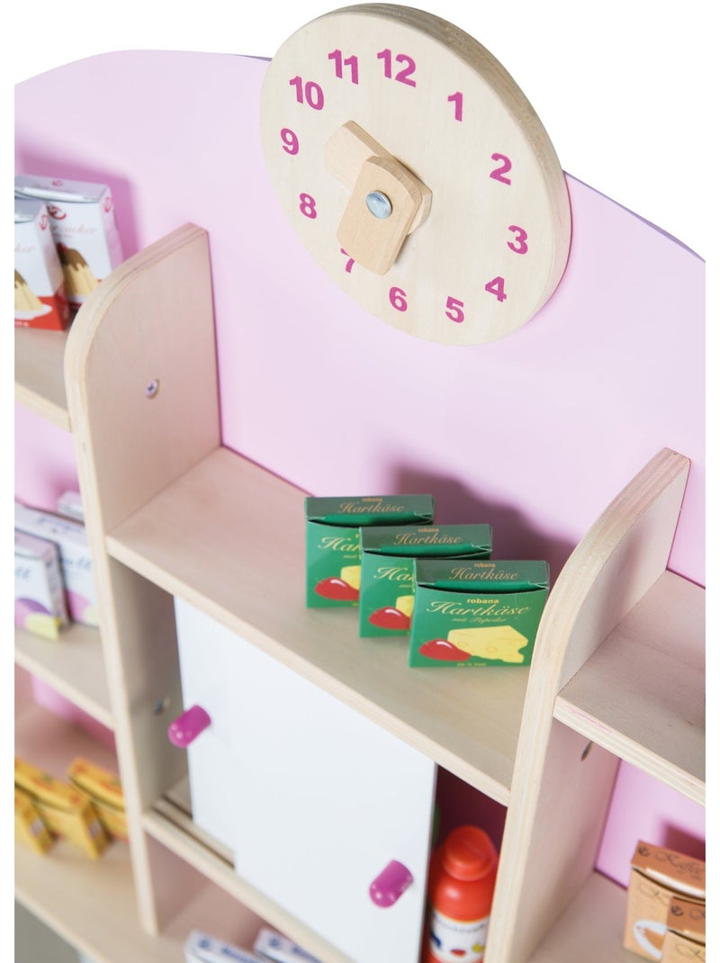 ROBA Tienda de juegos en madera con reloj + caja registradora, micrófono y accesorios - rosa/natural Beige/Rosa - Kiabi