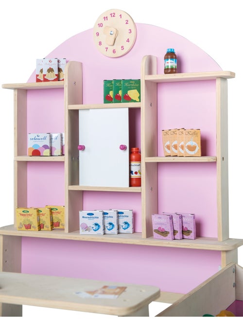 ROBA Tienda de juegos en madera con reloj + caja registradora, micrófono y accesorios - rosa/natural - Kiabi