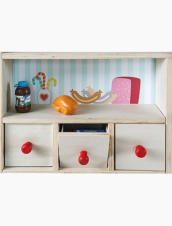 ROBA Tienda de juegos en madera Minishop con reloj y pizarra - incluye accesorios - natural