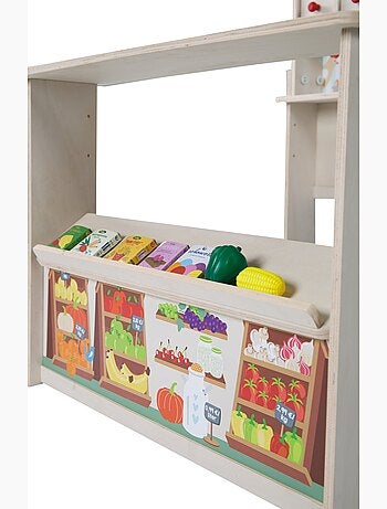 ROBA Tienda de juegos en madera Minishop con reloj y pizarra - incluye accesorios - natural