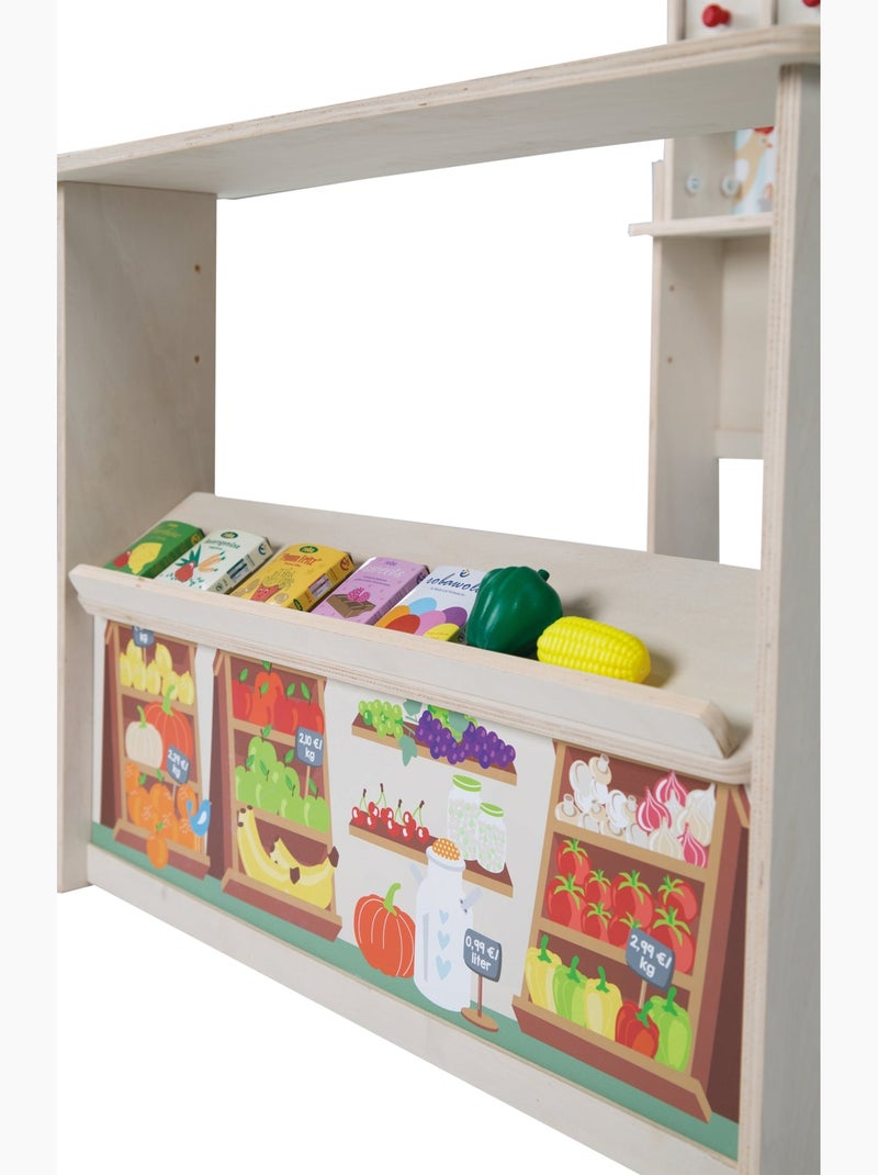 ROBA Tienda de juegos en madera Minishop con reloj y pizarra - incluye accesorios - natural Multicolor - Kiabi