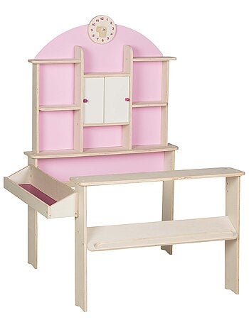 ROBA Tienda de juegos infantil en madera con reloj - estantes y 2 puertas correderas