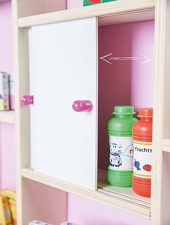 ROBA Tienda de juegos infantil en madera con reloj - estantes y 2 puertas correderas