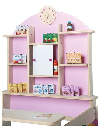 ROBA Tienda de juegos infantil en madera con reloj - estantes y 2 puertas correderas