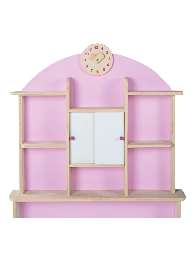 ROBA Tienda de juegos infantil en madera con reloj - estantes y 2 puertas correderas Beige/Rosa - Kiabi