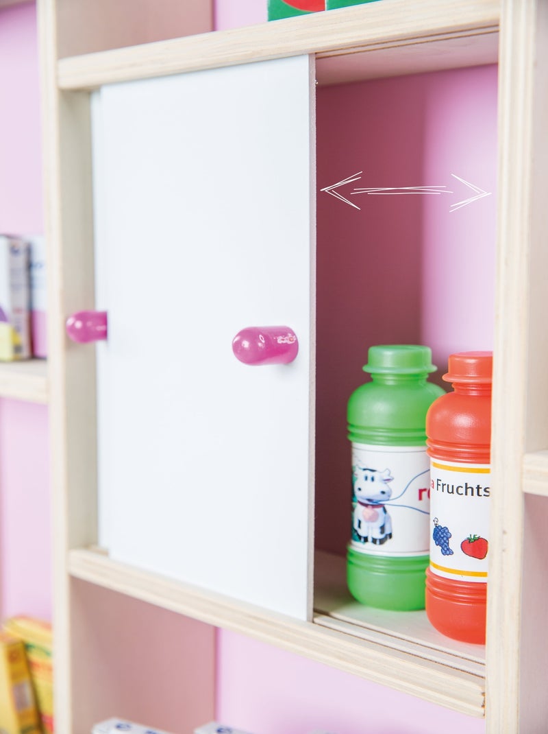 ROBA Tienda de juegos infantil en madera con reloj - estantes y 2 puertas correderas Beige/Rosa - Kiabi