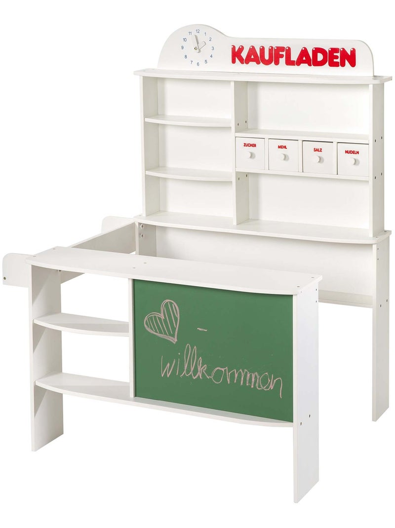 ROBA Tienda en madera con 4 cajones y estantes - reloj y pizarra integrados Blanco - Kiabi