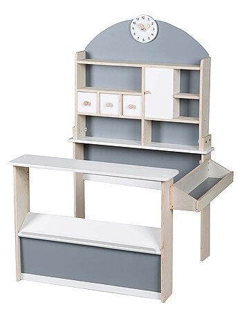 ROBA Tienda en madera con estantes y 3 cajones + 2 mostradores y reloj