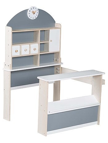 ROBA Tienda en madera con estantes y 3 cajones + 2 mostradores y reloj