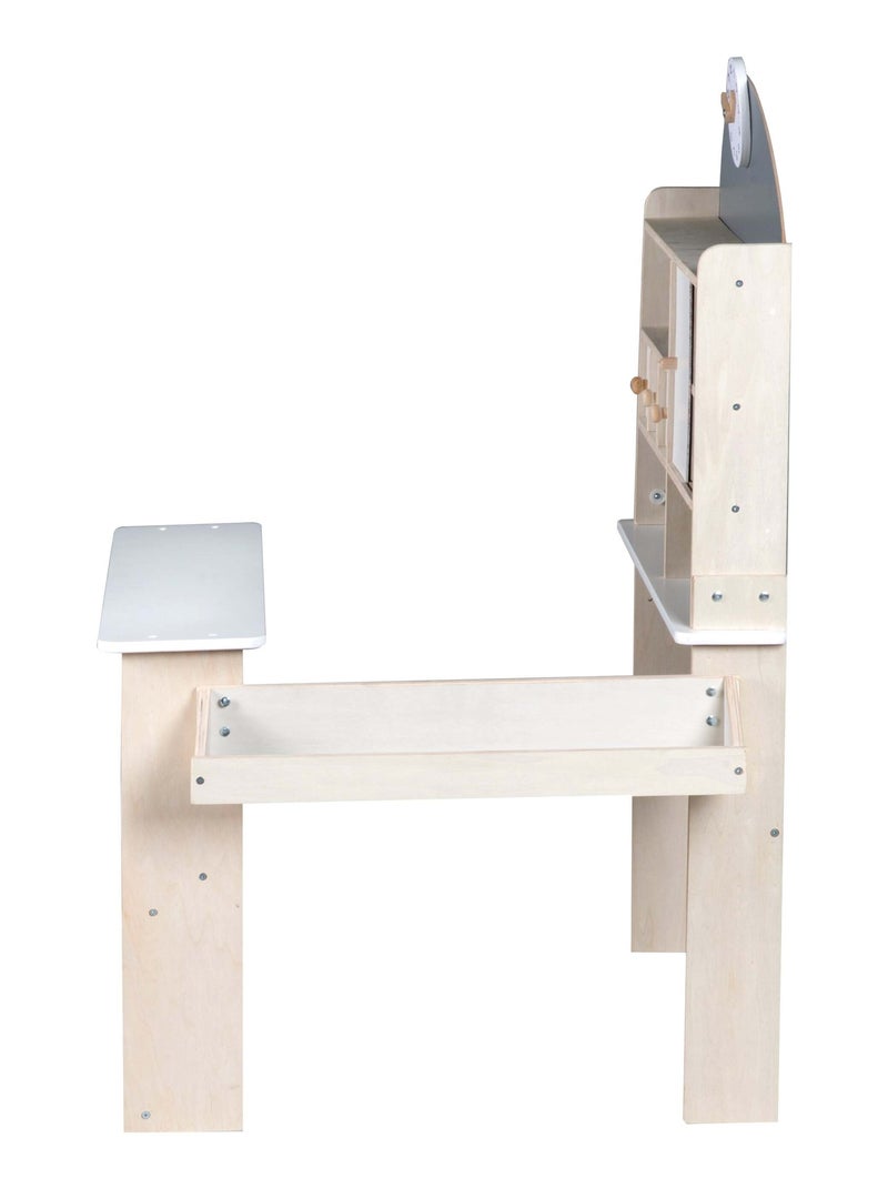 ROBA Tienda en madera con estantes y 3 cajones + 2 mostradores y reloj Blanco Gris - Kiabi