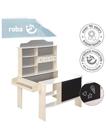 ROBA Tienda infantil en madera con 4 cajones - estantes y pizarra negra