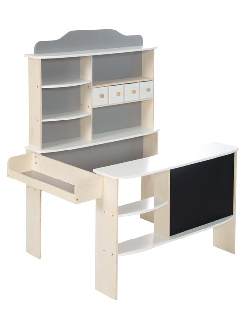 ROBA Tienda infantil en madera con 4 cajones - estantes y pizarra negra - Kiabi