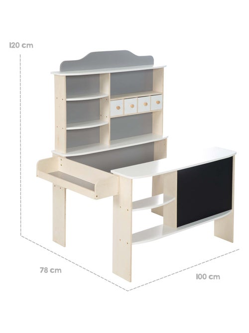 ROBA Tienda infantil en madera con 4 cajones - estantes y pizarra negra - Kiabi