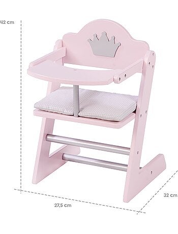 ROBA Trona para muñecas "Princesa Sophie" en madera - desde 18 meses - rosa/plata