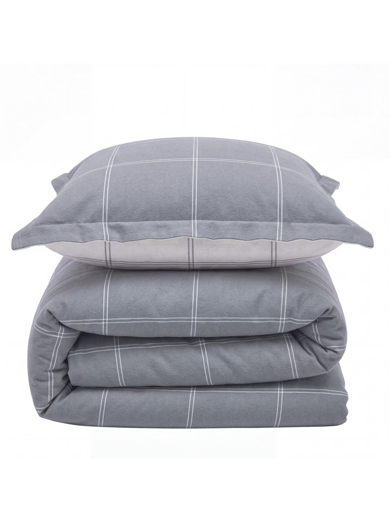 Ropa de cama doble de franela a cuadros Gris - Kiabi
