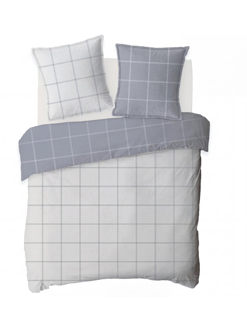 Ropa de cama doble de franela a cuadros Gris - Kiabi