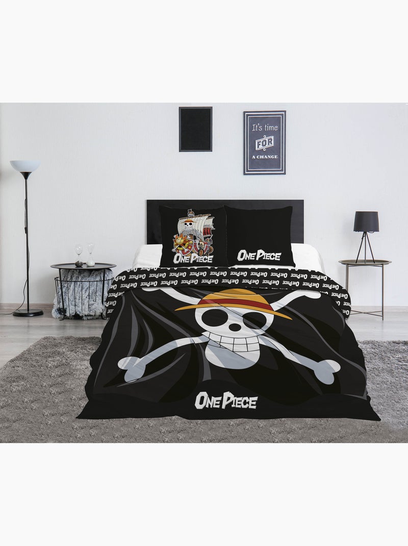 Ropa de Cama Doble One Piece 240x220 cm + 2 Fundas 63x63 cm 100% Poliéster Reversible | Jolly Roger Negro Beige Negro - Kiabi