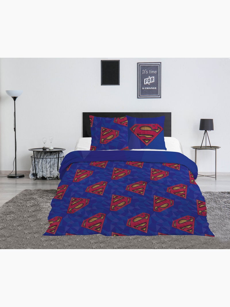 Ropa de Cama Doble Superman DC Comics 240x220 cm + 2 Fundas 65x65 cm Algodón-Poliéster Reversible Negro Azul - Kiabi