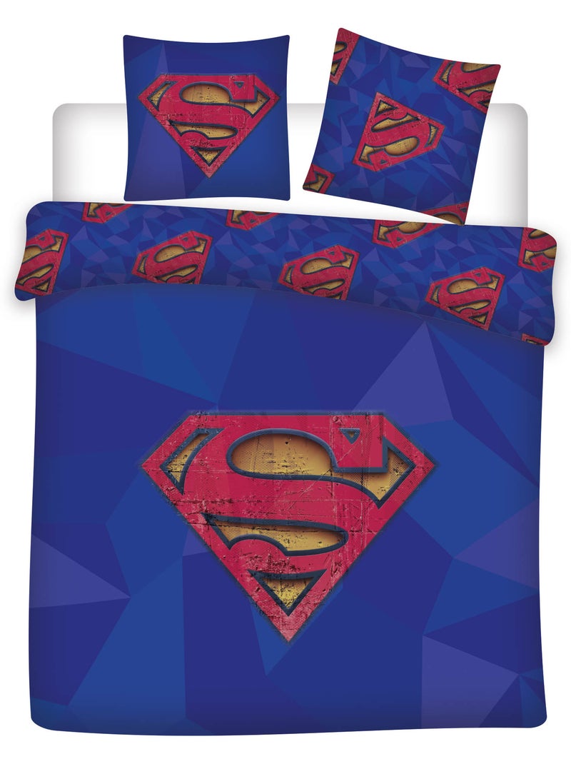 Ropa de Cama Doble Superman DC Comics 240x220 cm + 2 Fundas 65x65 cm Algodón-Poliéster Reversible Negro Azul - Kiabi
