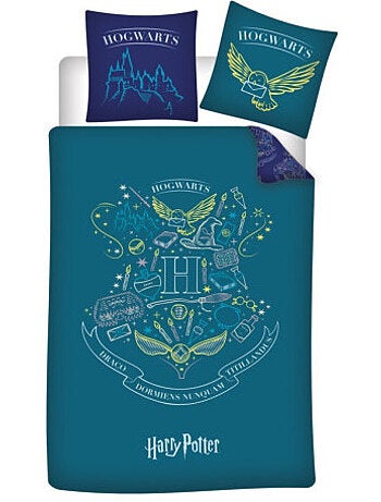 Ropa de Cama Harry Potter Hogwarts 140x200 cm + Funda 63x63 cm 100% Poliéster Reversible