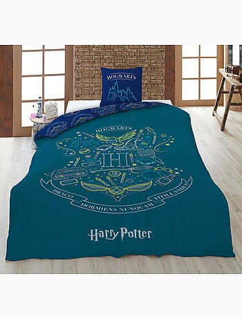 Ropa de Cama Harry Potter Hogwarts 140x200 cm + Funda 63x63 cm 100% Poliéster Reversible
