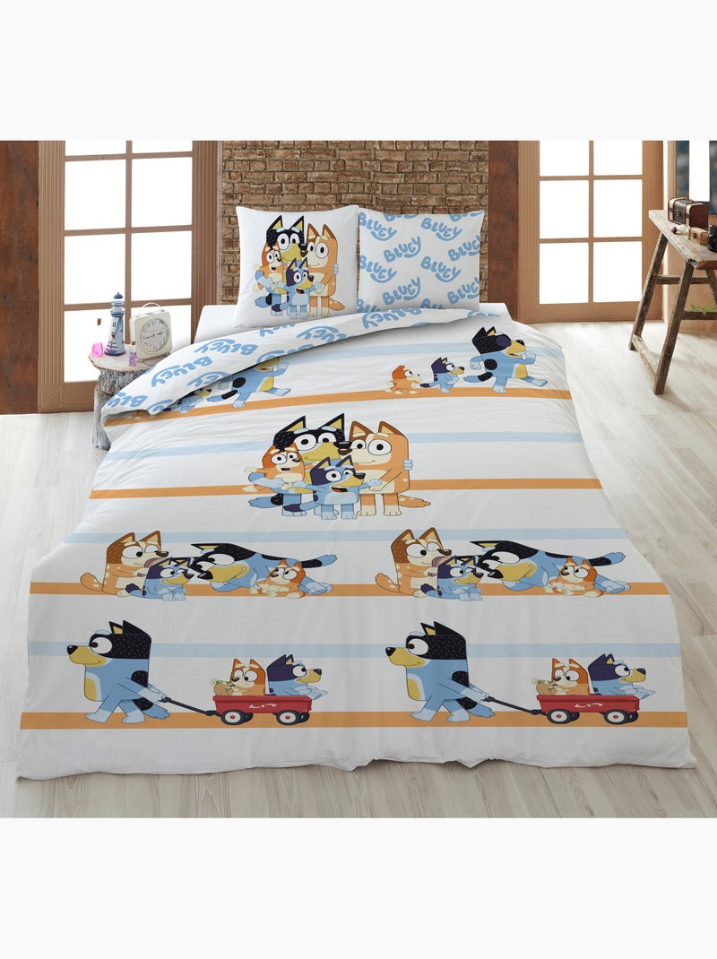 Ropa de Cama Infantil Bluey Familia 140x200 cm + Funda 65x65 cm 100% Algodón Beige/Blanco - Kiabi
