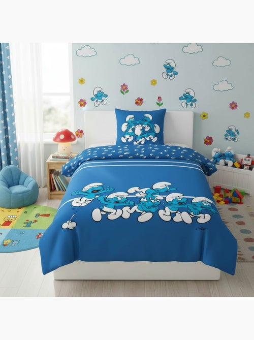 Ropa de Cama Infantil Los Pitufos 140x200 cm + Funda 65x65 cm Algodón-Poliéster - Kiabi