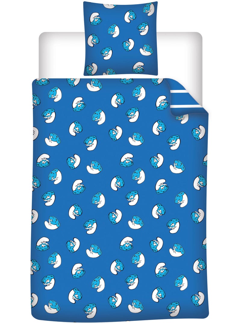Ropa de Cama Infantil Los Pitufos 140x200 cm + Funda 65x65 cm Algodón-Poliéster Azul Azul - Kiabi