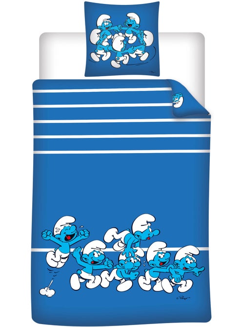 Ropa de Cama Infantil Los Pitufos 140x200 cm + Funda 65x65 cm Algodón-Poliéster - Kiabi