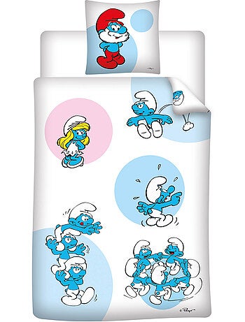 Ropa de Cama Infantil Los Pitufos 140x200 cm + Funda 65x65 cm Algodón-Poliéster