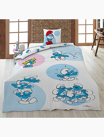 Ropa de Cama Infantil Los Pitufos 140x200 cm + Funda 65x65 cm Algodón-Poliéster