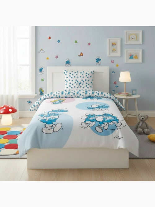 Ropa de Cama Infantil Los Pitufos 140x200 cm + Funda 65x65 cm Algodón-Poliéster - Kiabi