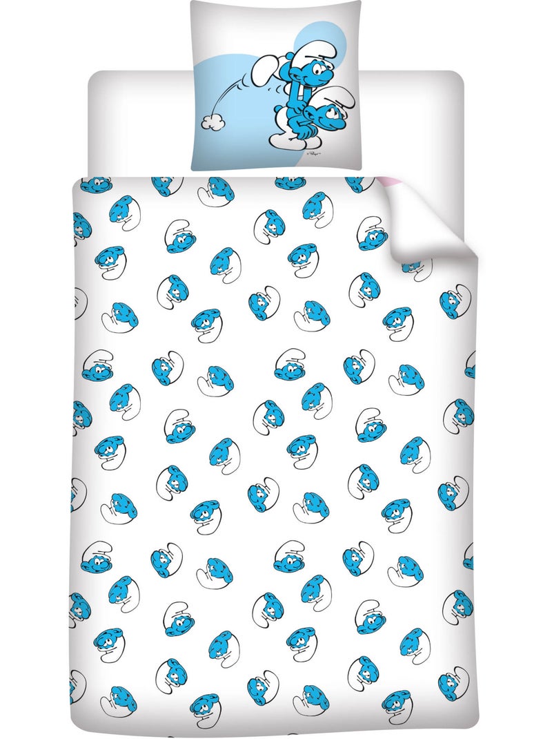 Ropa de Cama Infantil Los Pitufos 140x200 cm + Funda 65x65 cm Algodón-Poliéster Beige/Blanco - Kiabi