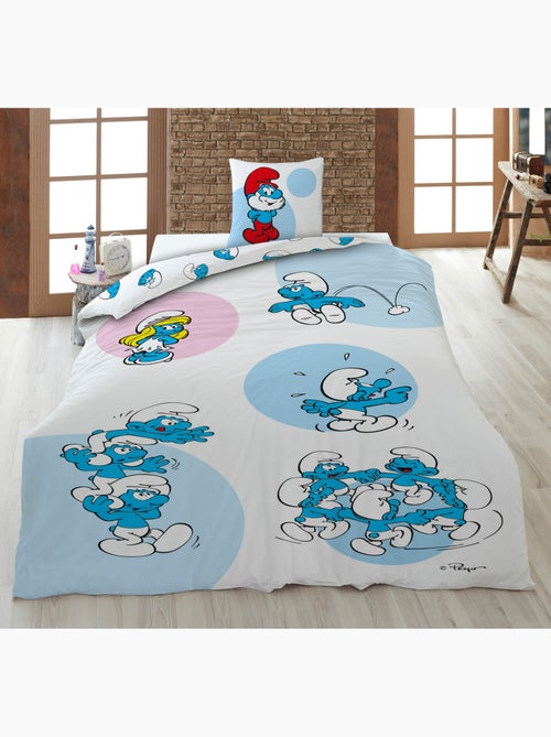 Ropa de Cama Infantil Los Pitufos 140x200 cm + Funda 65x65 cm Algodón-Poliéster - Kiabi