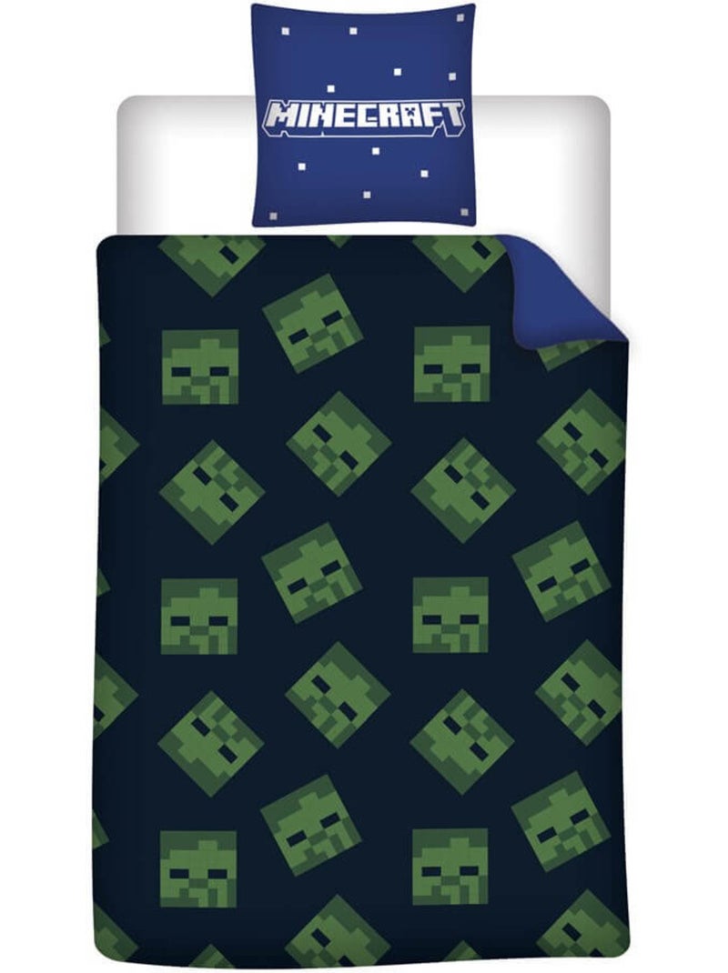 Ropa de Cama Infantil Minecraft 140x200 cm + Funda 65x65 cm Algodón-Poliéster Negro Azul - Kiabi