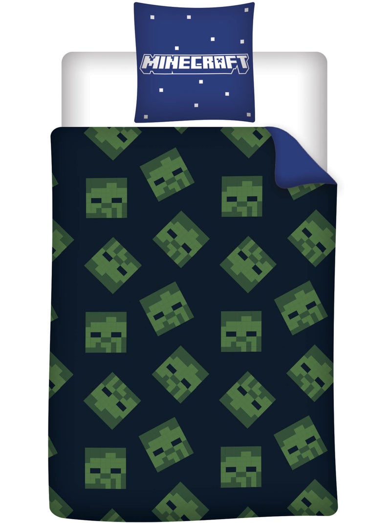 Ropa de Cama Infantil Minecraft 140x200 cm + Funda 65x65 cm Algodón-Poliéster Negro Azul - Kiabi
