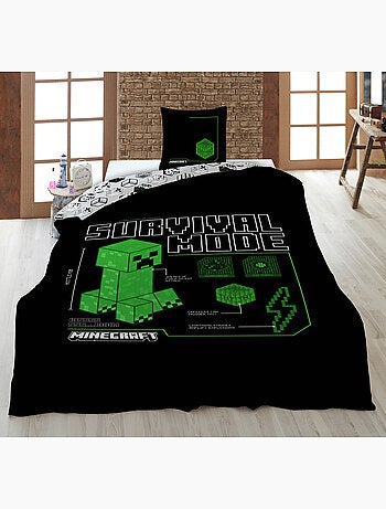 Ropa de Cama Infantil Minecraft Survival Mode 140x200 cm + Funda 63x63 cm 100% Poliéster Reversible