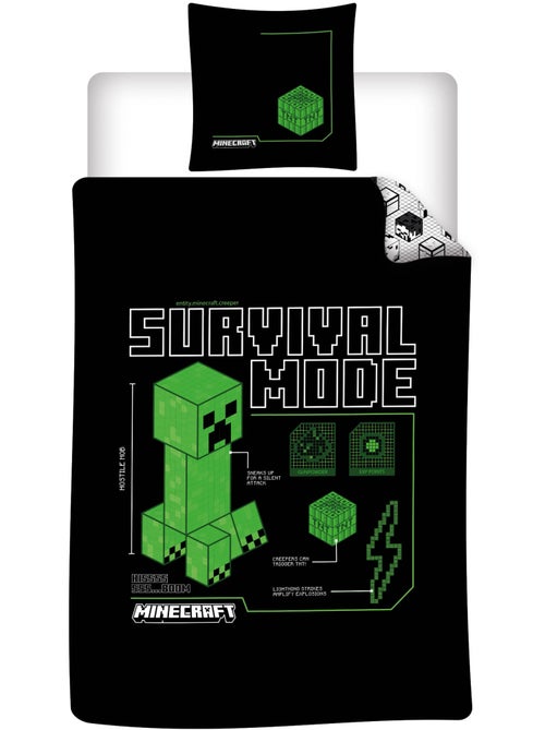 Ropa de Cama Infantil Minecraft Survival Mode 140x200 cm + Funda 63x63 cm 100% Poliéster Reversible - Kiabi