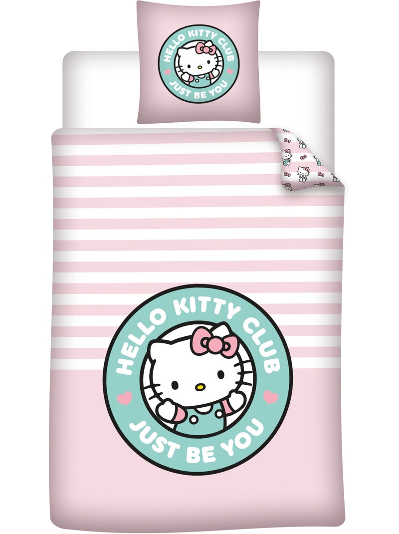 Ropa de cama niña hello kitty club 140x200 cm + funda 65x65 cm algodón-poliéster reversible Beige/Rosa - Kiabi