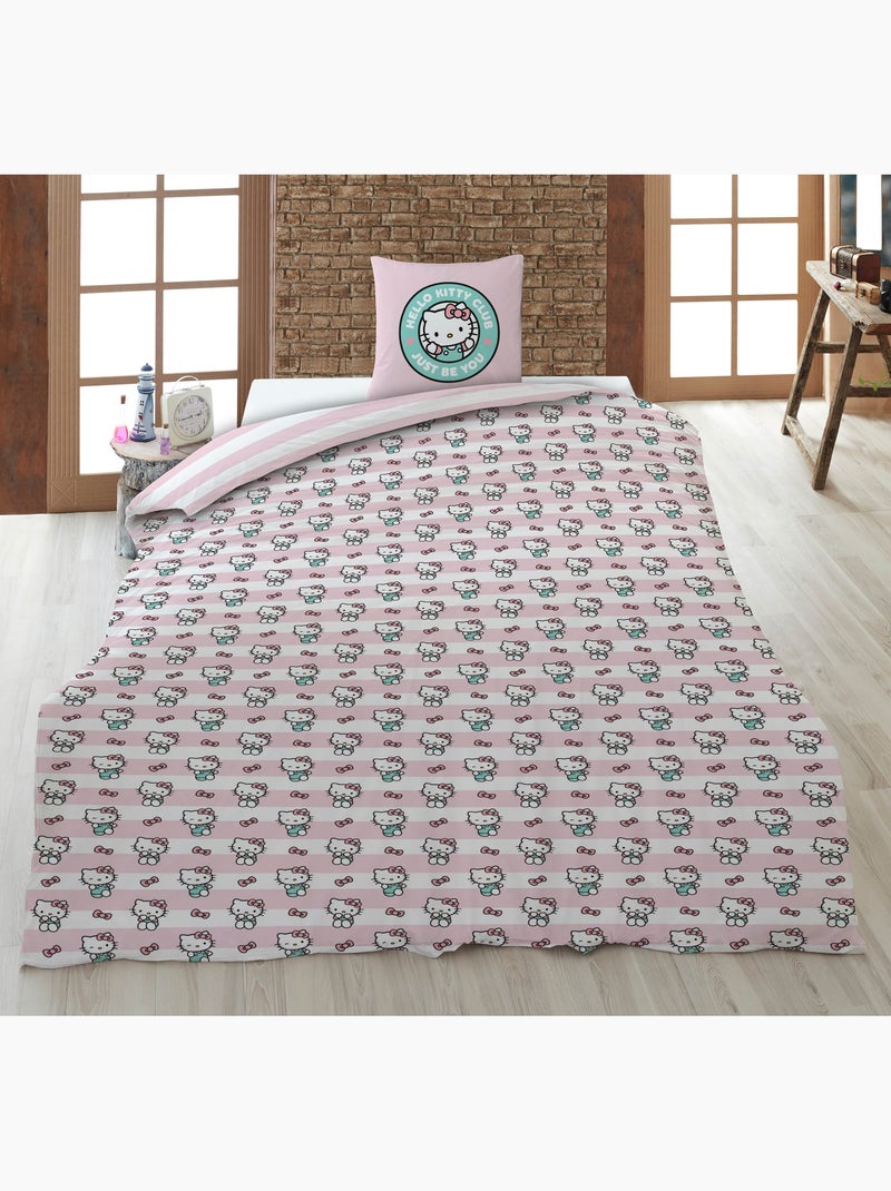 Ropa de Cama Niña Hello Kitty Club 140x200 cm + Funda 65x65 cm Algodón-Poliéster Reversible | Just B Beige/Rosa - Kiabi