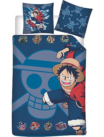 Ropa de Cama One Piece 140x200 cm + Funda 63x63 cm 100% Poliéster Reversible | Luffy & Tripulación