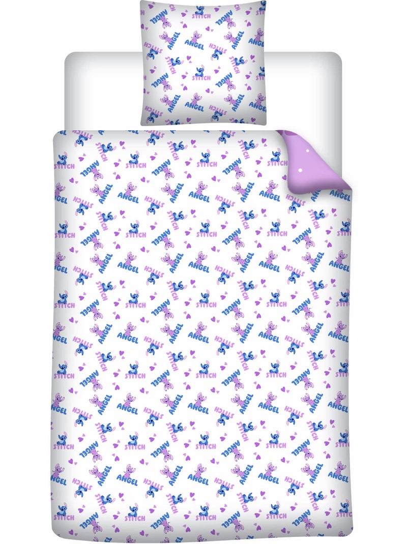 Ropa de Cama Stitch & Angel Disney 140x200 cm + Funda 65x65 cm Algodón-Poliéster Beige/Rosa - Kiabi