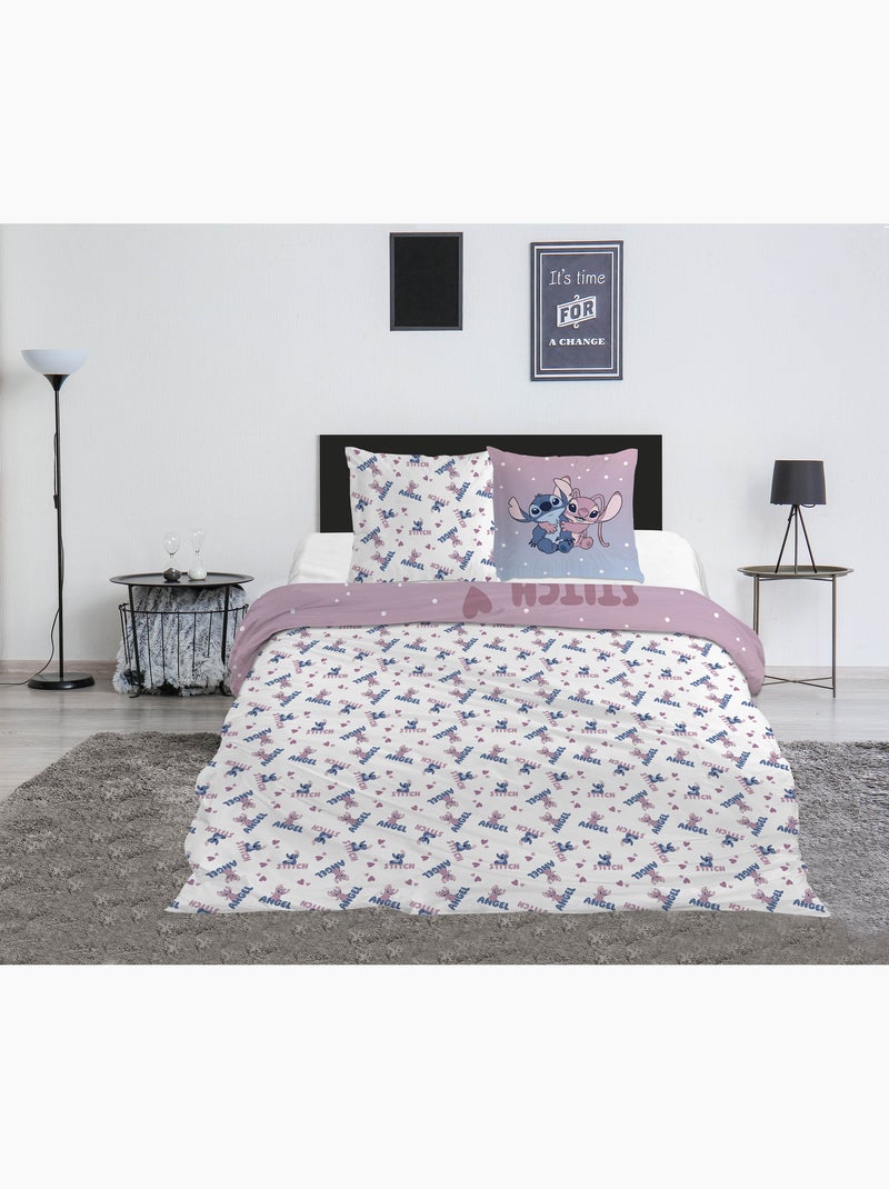Ropa de Cama Stitch & Angel Disney 200x200 cm + 2 Fundas 65x65 cm Algodón-Poliéster Negro Malva Blanco - Kiabi