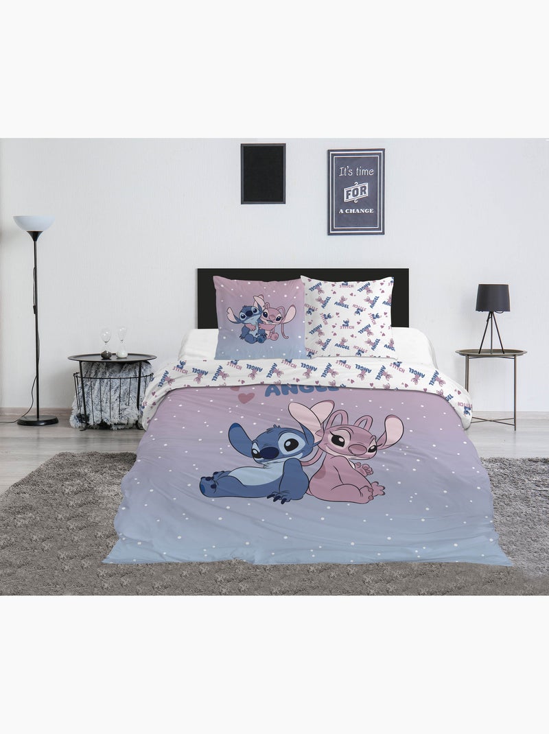 Ropa de Cama Stitch & Angel Disney 200x200 cm + 2 Fundas 65x65 cm Algodón-Poliéster Negro Malva Blanco - Kiabi