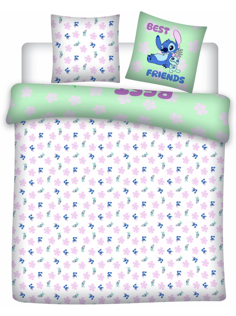 Ropa de Cama Stitch Disney 200x200 cm + 2 Fundas 65x65 cm Algodón-Poliéster Beige/Verde - Kiabi