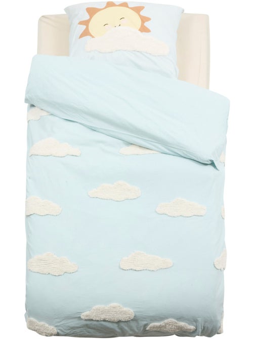 Ropa de cama tufy 140x200 cm azul claro con estampado de nubes - Kiabi Ropa de cama tufy 140x200 cm azul claro con estampado de nubes - Kiabi