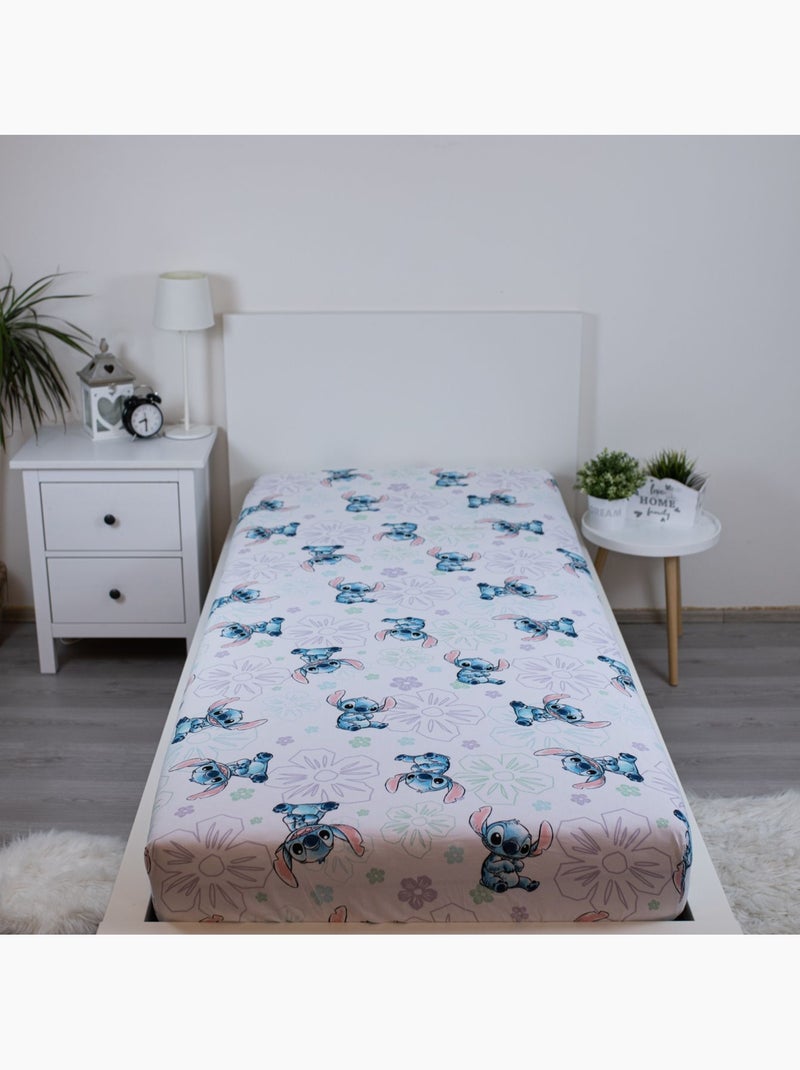 Sábana bajera 90 cm x 200 cm 100% algodón estampada lilo y stitch jerry fabrics Azul Rosa claro Gris - Kiabi