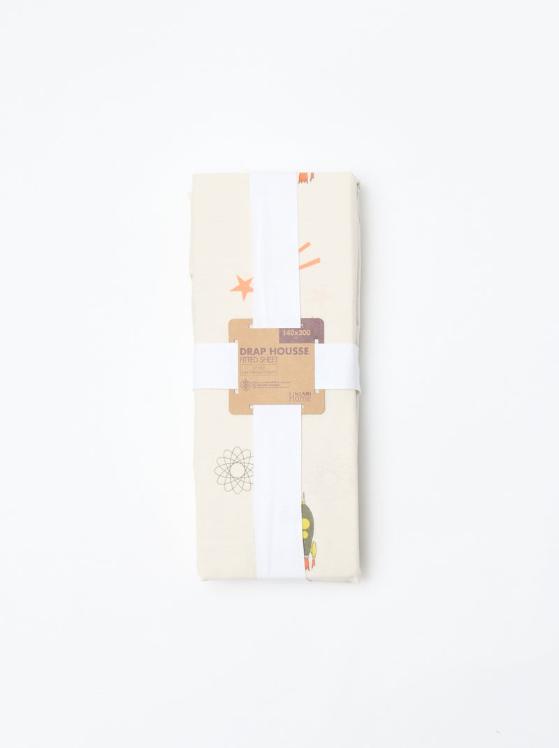 Sábana bajera ajustable individual (140x200) de algodón - Kiabi Home Beige - Kiabi