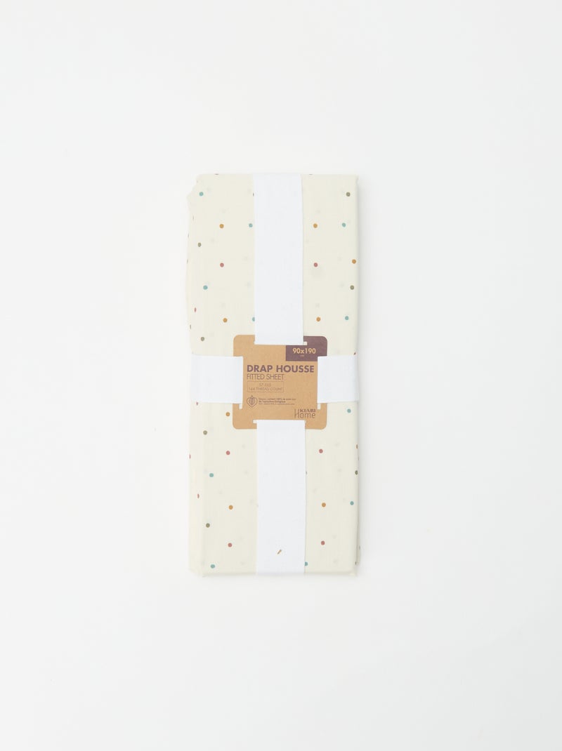 Sábana bajera ajustable individual (90x190) de algodón - Kiabi Home Beige - Kiabi